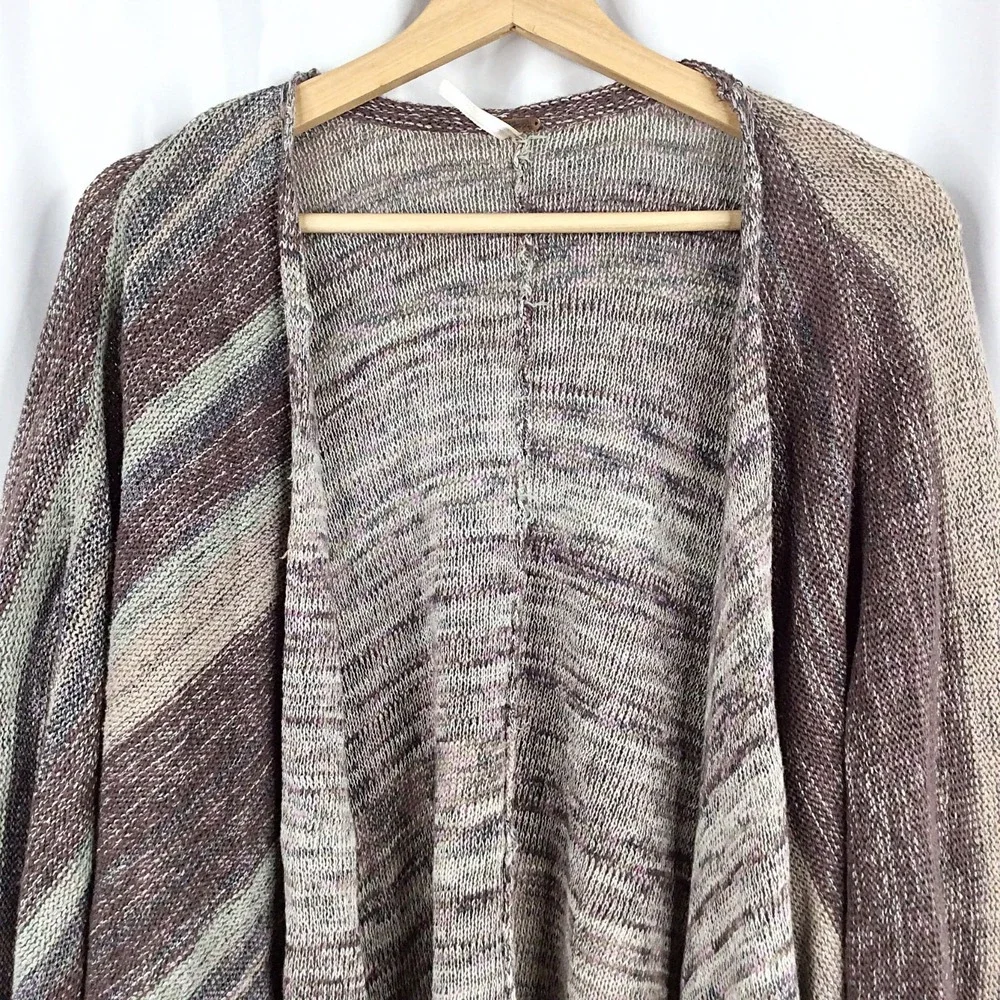 Free People The Big Trail Striped Poncho Sweater Size Small Pockets Linen Blend